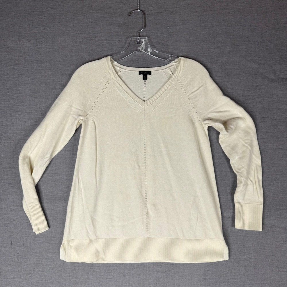 Talbots V-Neck Knit Sweater Cotton Blend Long Sleeve Casual Top Petite Small
